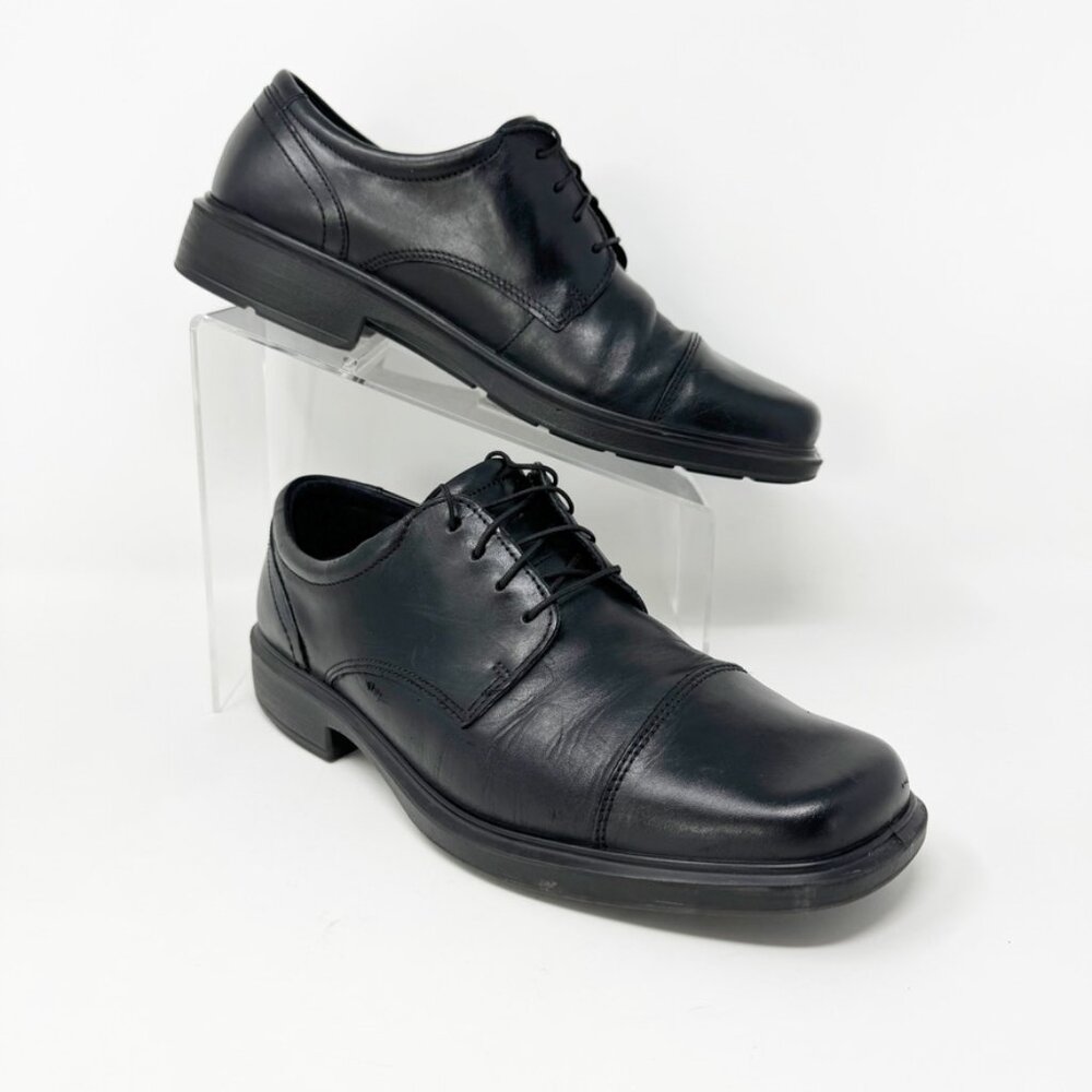 Ecco Mens Black Leather Lace up Oxford Dress Shoes Size 10